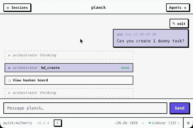 The beads task board widget opening in the chat