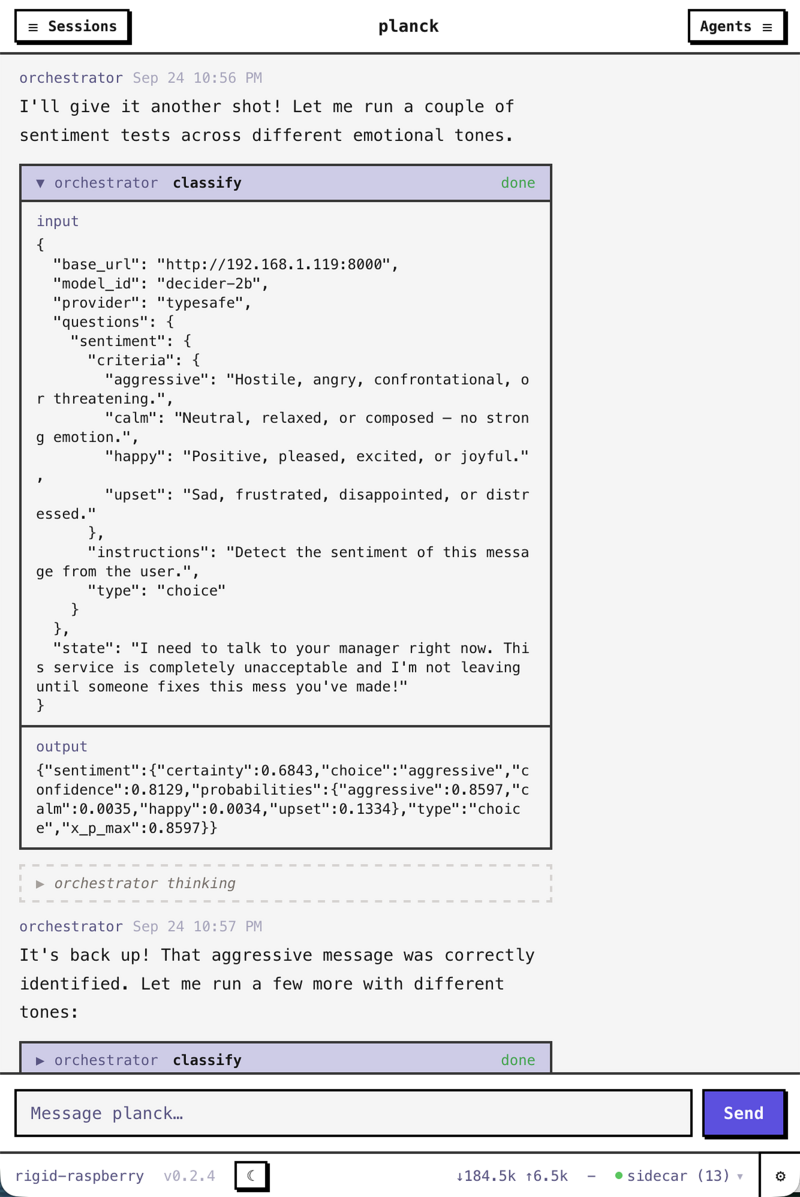 A classify tool call and its calibrated response